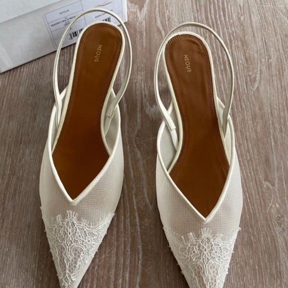 Neous Shoes - Elegant Cream Lace Slingback Heels
